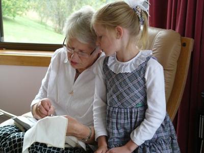 My Oma teaching me to embroider