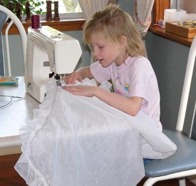 This is me sewing the butterfly net.